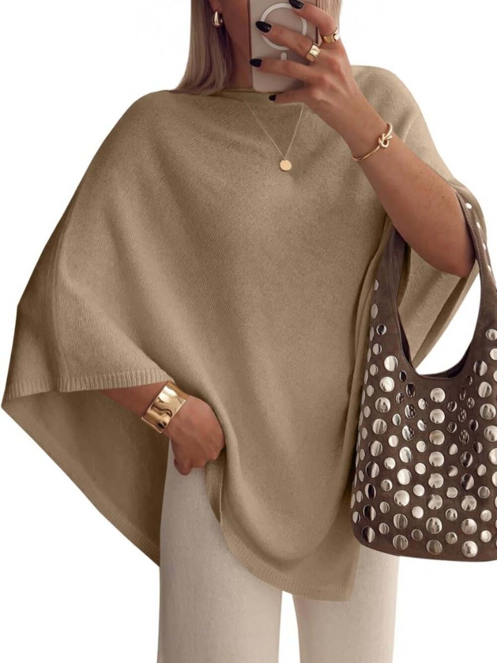 Womens Oversized Cape Knit Pullover Sweater Batwing Poncho Tops